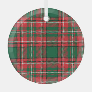 Traditionelles Tartan: kariertes rot-grünes Muster Ornament Aus Glas