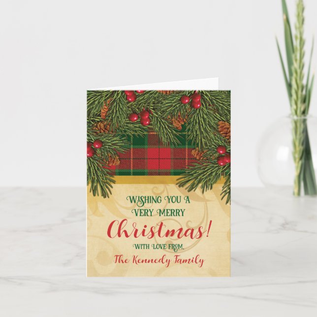 Traditionelles Tartan Kranz Foto zu Weihnachten Karte (Vorderseite)