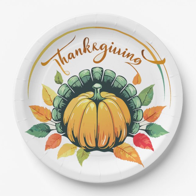 Traditionelles Thanksgiving-Design Pappteller (Vorderseite)
