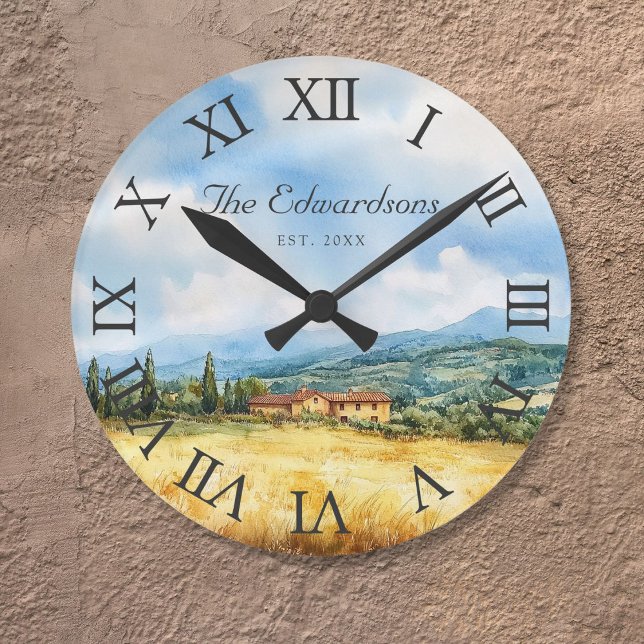 Traditionelles toskanisches Bauernhaus Runde Wanduhr (Tuscan Mediterranean Traditional Farmhouse Round Clock)