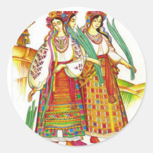 Traditionelles ukrainisches Kleid aus Kyivschyna Runder Aufkleber