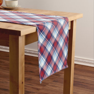 Traditionelles US Red White Blue Tartan Muster Kurzer Tischläufer
