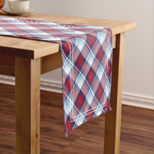 Traditionelles US Red White Blue Tartan Muster Kurzer Tischläufer