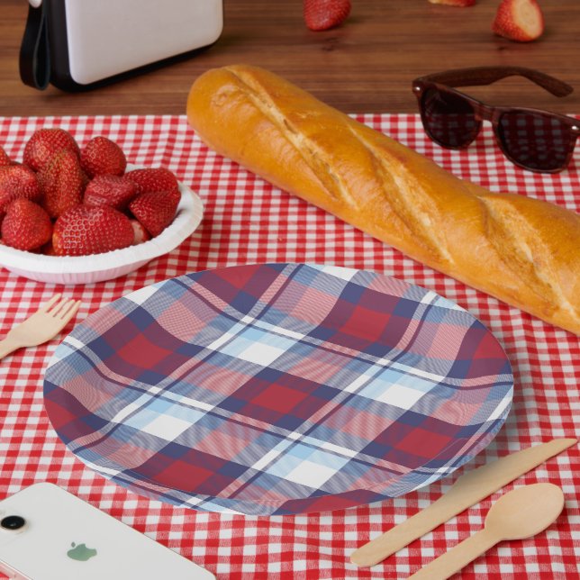 Traditionelles US Red White Blue Tartan Muster Pappteller (Picknick)