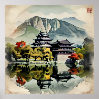 Traditionelles Wasserfarben-Schloss Poster