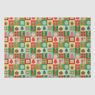 Traditionelles Weihnachts-Rot-Grün-Quiltiermuster Seidenpapier
