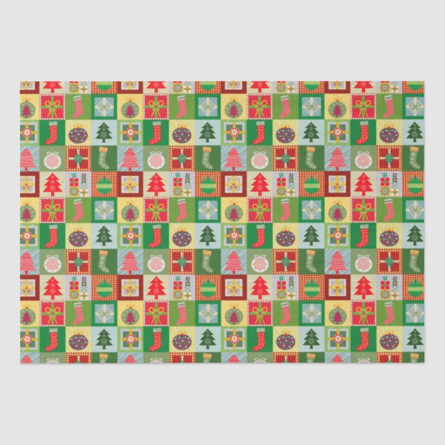 Traditionelles Weihnachts-Rot-Grün-Quiltiermuster Seidenpapier (Vorderseite)