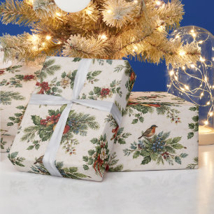 Traditionelles Weihnachts-Stechpalmen- und Winterf Geschenkpapier