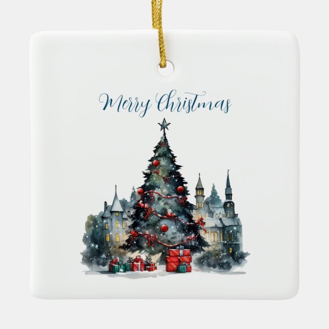 Traditionelles Weihnachtsangebot Frohe Weihnachten Keramikornament (Vorderseite)