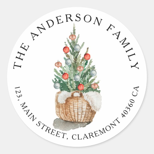 Traditionelles Weihnachtsbaum-Rücksendelabel Runder Aufkleber (Vorderseite)