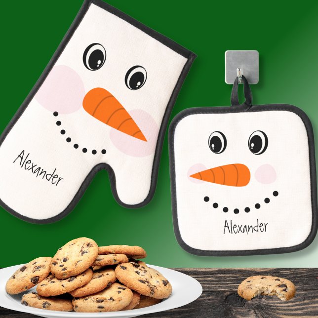 Traditionelles Weihnachtsfest Snowman Funny Face S Ofenhandschuh & Topflappen-Set (Von Creator hochgeladen)