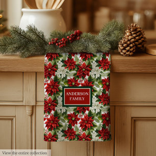 Traditionelles Weihnachtshandtuch Rot Grün Florale Geschirrtuch