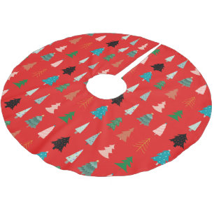 Traditionelles Weihnachtsmuster l Rot l Grüne Bäum Polyester Weihnachtsbaumdecke