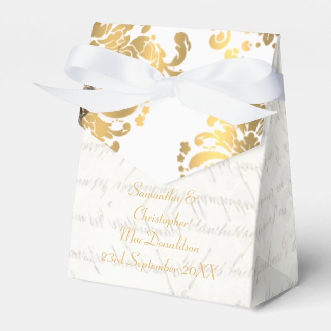 Traditionelles weißes Pergament und Golddamastenho Geschenkschachtel (Vorderseite)