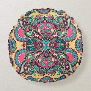 Traditionelles Ziergebirge Paisley Bandanna. Yo Rundes Kissen
