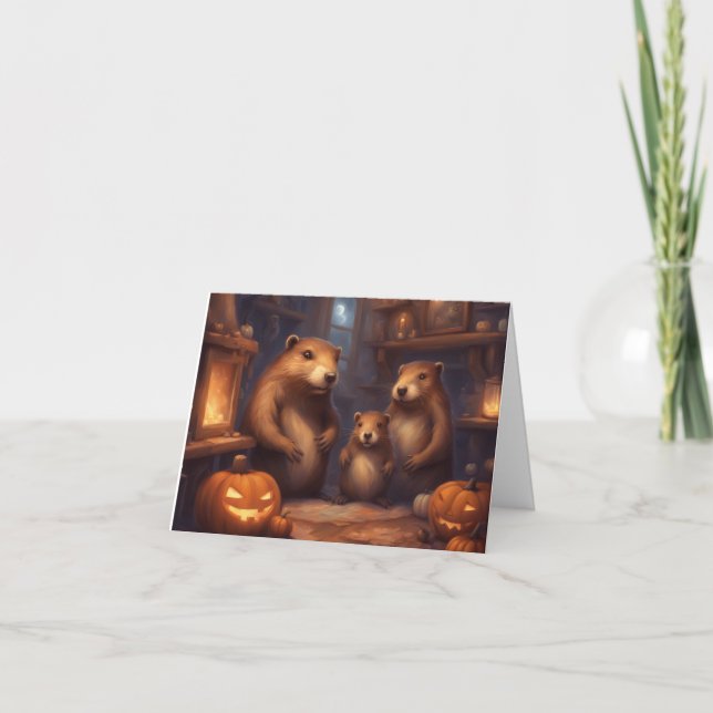 Traditionskarte "Beaver Family Halloween" Karte (Vorderseite)
