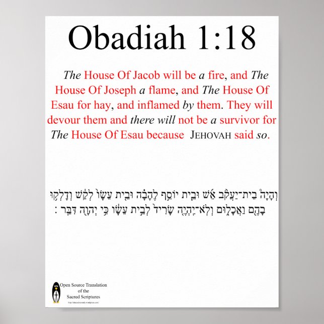 Traduction Open Source Obadiah 1:18 Affiche (Devant)