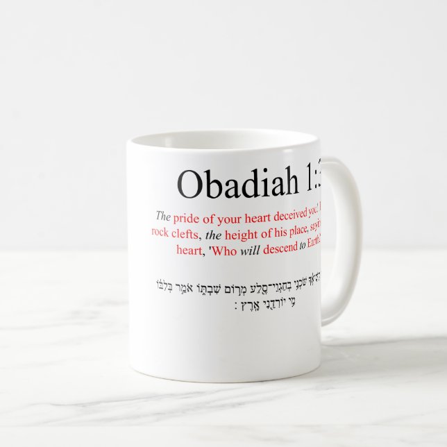 Traduction Open Source Obadiah 1:3 Mug (Devant droit)