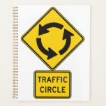 Traffic Circle Road Sign Yellow Diamond Planer<br><div class="desc">Organize your schedule and stay on track with this traffic circle road sign spiral planner. The cover features the bold yellow and black roundabout warning graphic, providing a professional and unique look for students, engineers, or busy professionals. This high quality notebook is perfect for jotting down notes, planning road trips,...</div>