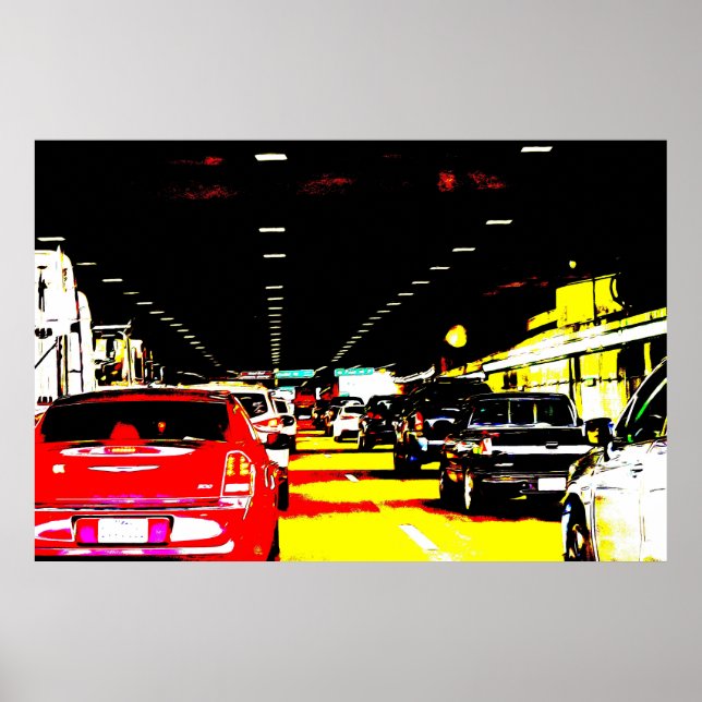 Traffic-Stau-Autos in Tunnel Art Poster (Vorne)