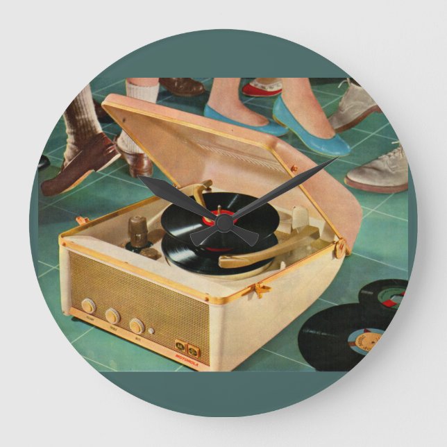 tragbare Plattenspielerwerbung für die 50er Jahre Große Wanduhr (Vorderseite)