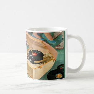 tragbare Plattenspielerwerbung für die 50er Jahre Kaffeetasse