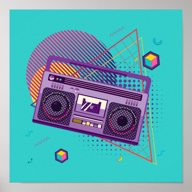 tragbarer Funkkassettenspieler mit Funky 80er, Boo Poster (Vorne)