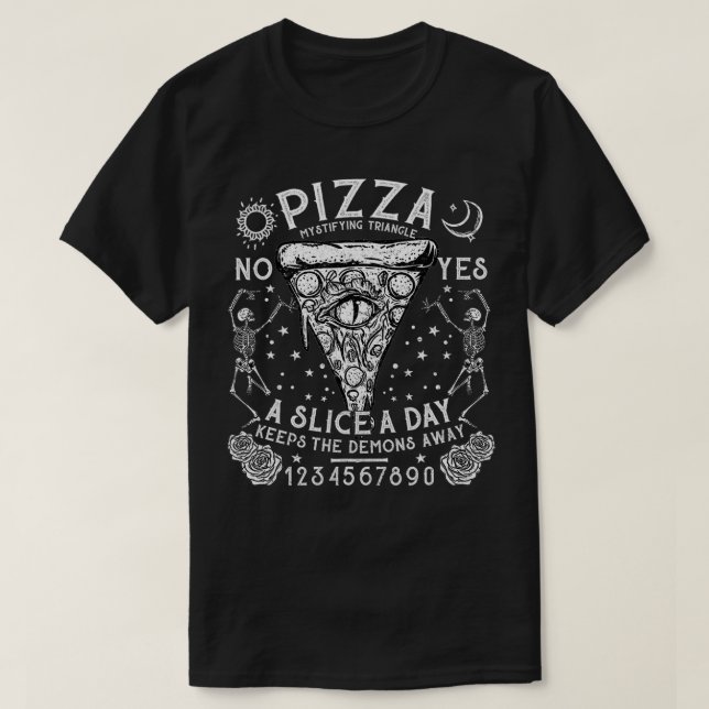 Tragen Sie Black Eat Pizza I Witchcraft Occult T-Shirt (Design vorne)