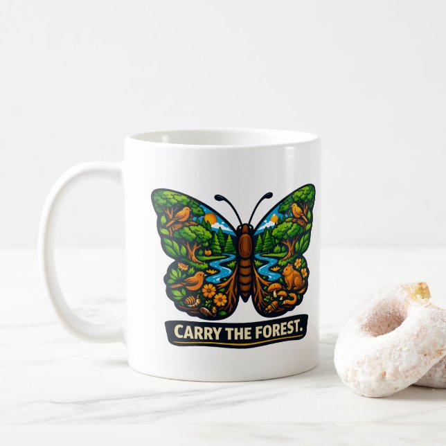 Tragen Sie das Wald-Schmetterlings-Ökosystem Kaffeetasse (Mit Donut)