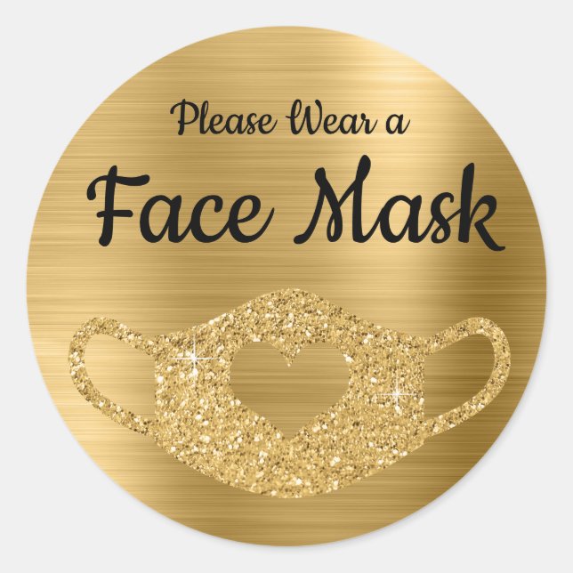 Tragen Sie eine Gesichtsmaske Imitate Gold Glitzer Runder Aufkleber (Vorderseite)