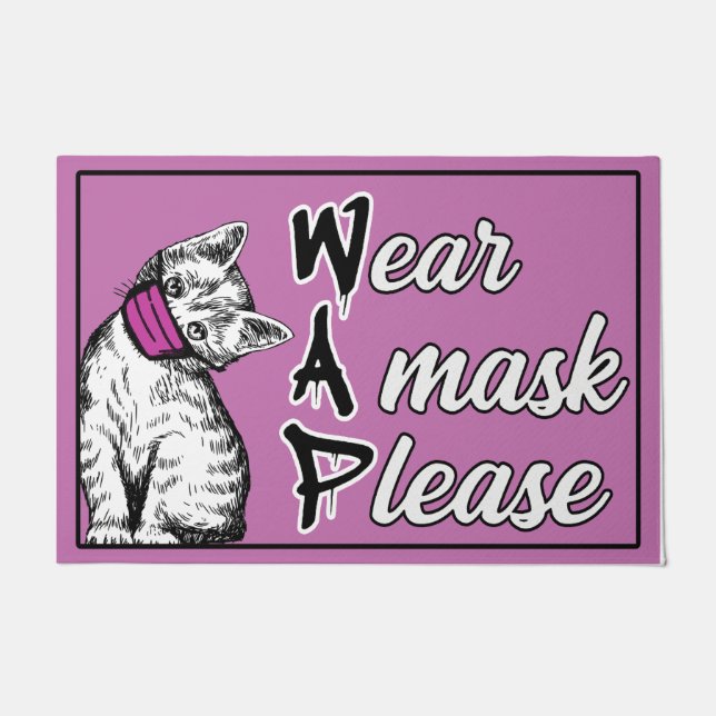 Tragen Sie eine Maske bitte matt, rosa Kätzchenmas Fußmatte (Vorderseite)
