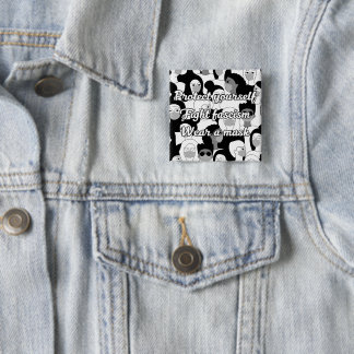 Tragen Sie eine Maske Schwarz & Weiß Stil Button