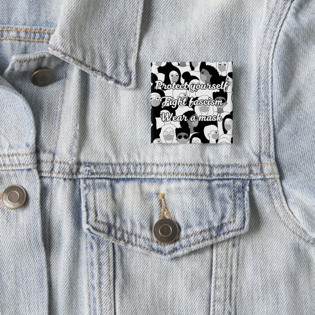 Tragen Sie eine Maske Schwarz & Weiß Stil Button (Beispiel)