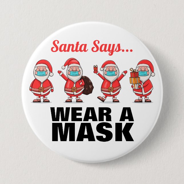 Tragen Sie eine Maske Weihnachts-Taste Button (Vorderseite)