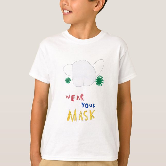 Tragen Sie Ihre Maske Spaß Kinder Kunst T-Shirt (Vorderseite)
