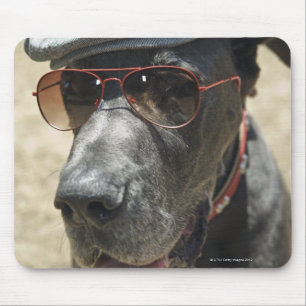 Tragender Hut und Sonnenbrille der Deutschen Dogge Mousepad