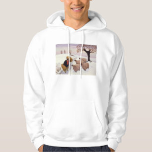 Tragendes Heu zu den Schafen im Winter Hoodie
