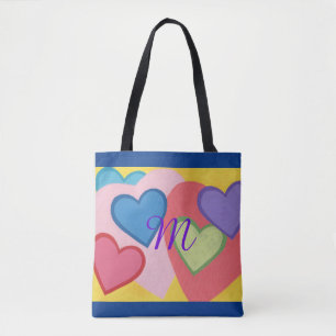 Tragetaschen mit farbigen Layered Hearts Monogram Tasche