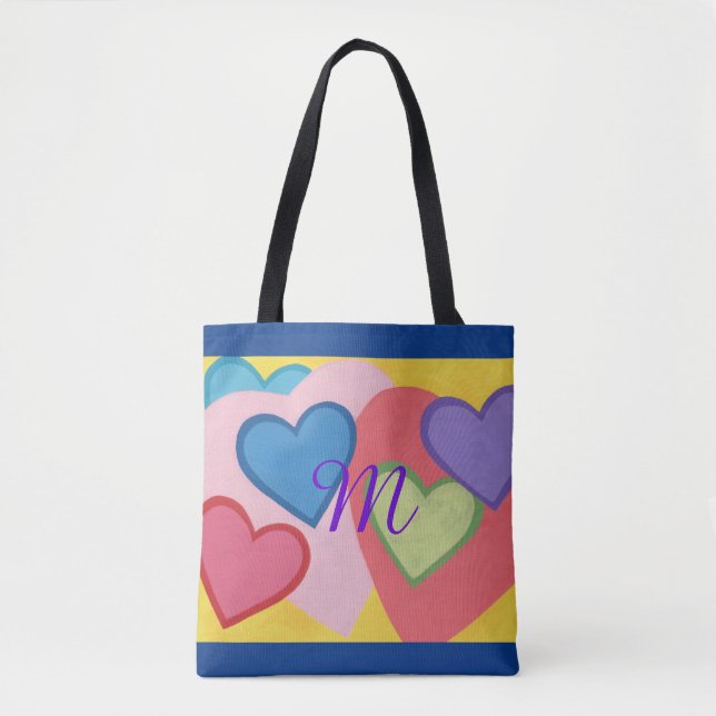 Tragetaschen mit farbigen Layered Hearts Monogram Tasche (Vorderseite)