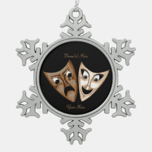 Tragödie u. Komödie Schneeflocken Zinn-Ornament