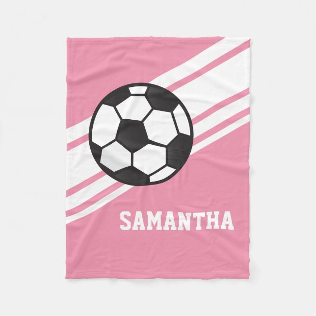 Trägt rosa der Fußball-Ball des Mädchens Fleecedecke (Vorderseite)