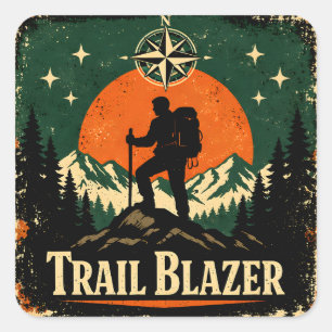Trail Blazer – Wildernis-Pionier-Wanderer Quadratischer Aufkleber