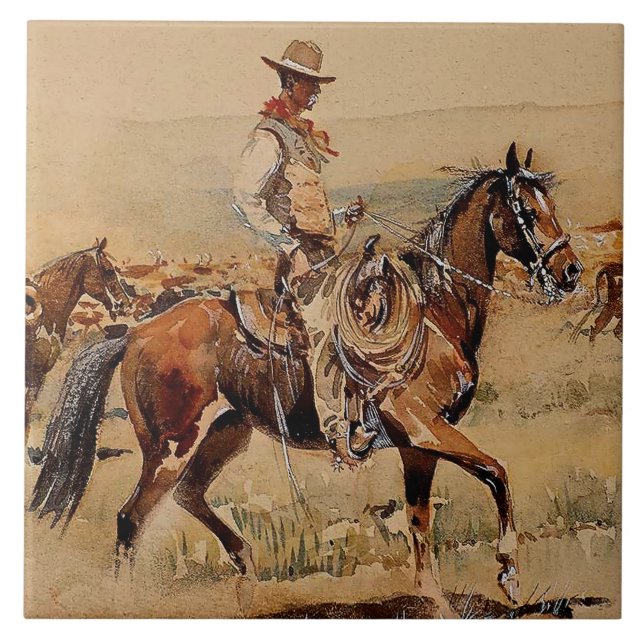 "Trail Drive" 2 Western Kunst, Dichtung und Musik Fliese (Vorderseite)