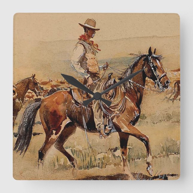 "Trail Drive" 2 Western Kunst, Dichtung und Musik Quadratische Wanduhr (Vorderseite)