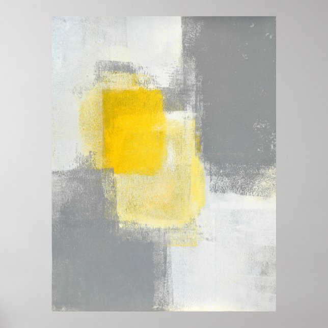 "Trail Mix" Abstrakte Kunst Graue und gelbe Kunst Poster (Vorne)