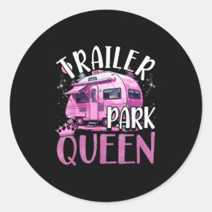 Trailer Park Königin Lustiges Camping Rosa Trailer Runder Aufkleber