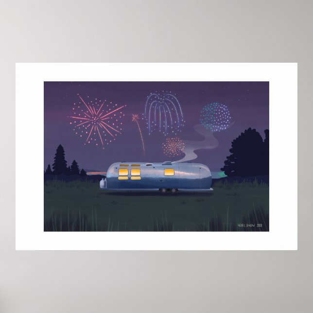 Trailer Silver RV & Night Sky Große Print Poster (Vorne)