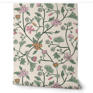 Trailing Floral - Mallow - Malva - Sage Green und Tapete