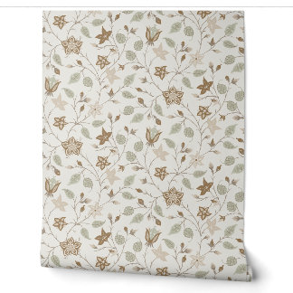 Trailing Floral - Paisley - Beige And Sage Green Tapete