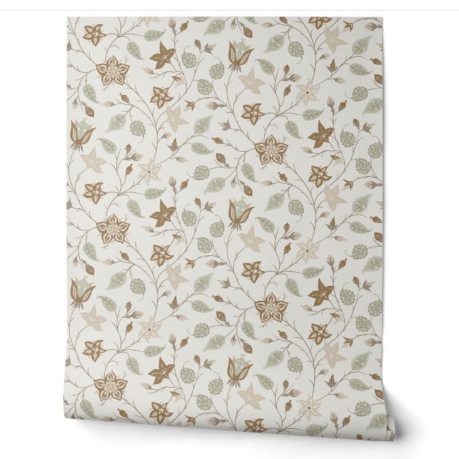 Trailing Floral - Paisley - Beige And Sage Green Tapete (Abrollen)